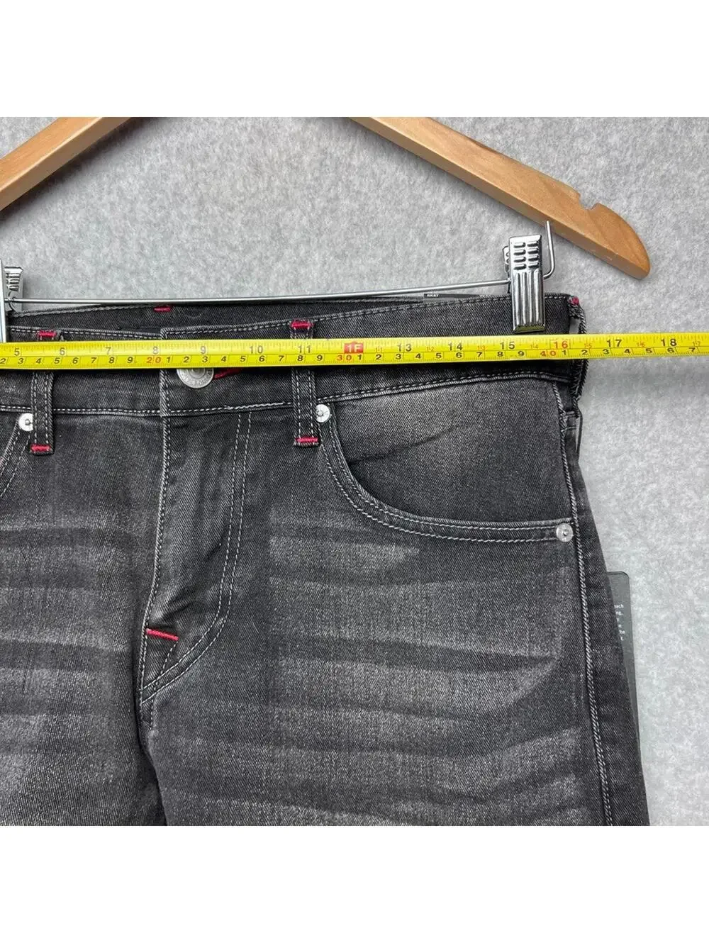 True Religion Ricky Relax Straight Jeans W31 L34 Black Red Stitch Y2K Baggy New